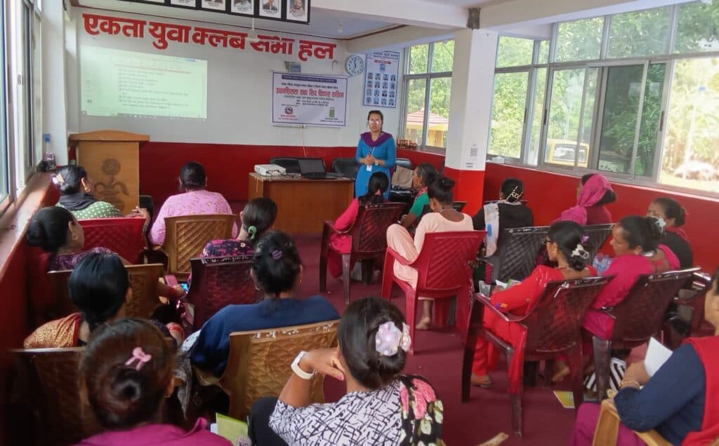 Frontline Nepal training session with local women in Kushma, Parbat